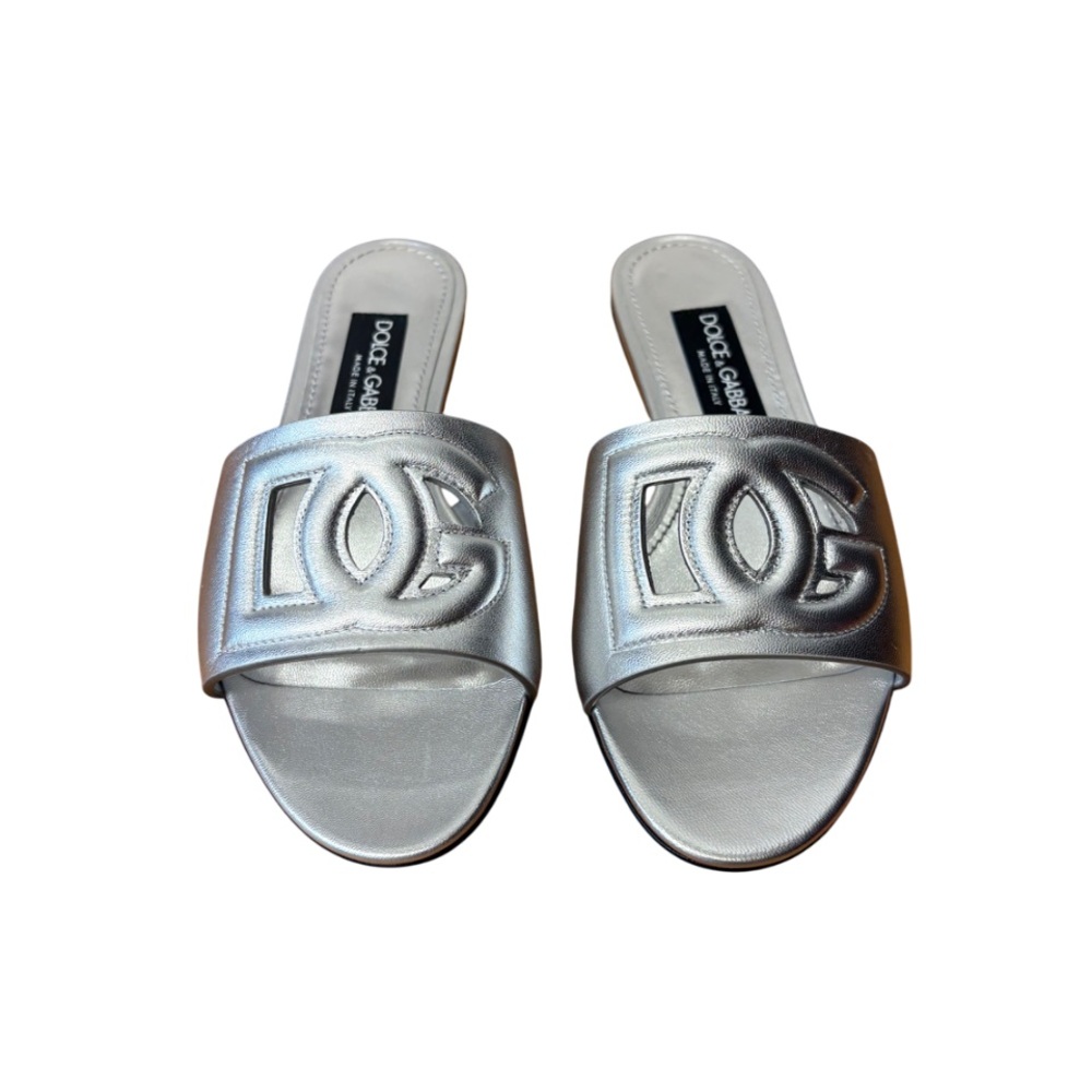 NEW Dolce & Gabbana Ciabatta Flat Nappa Mordore Silver Slides size 35.5 $795.00 - Picture 9 of 16